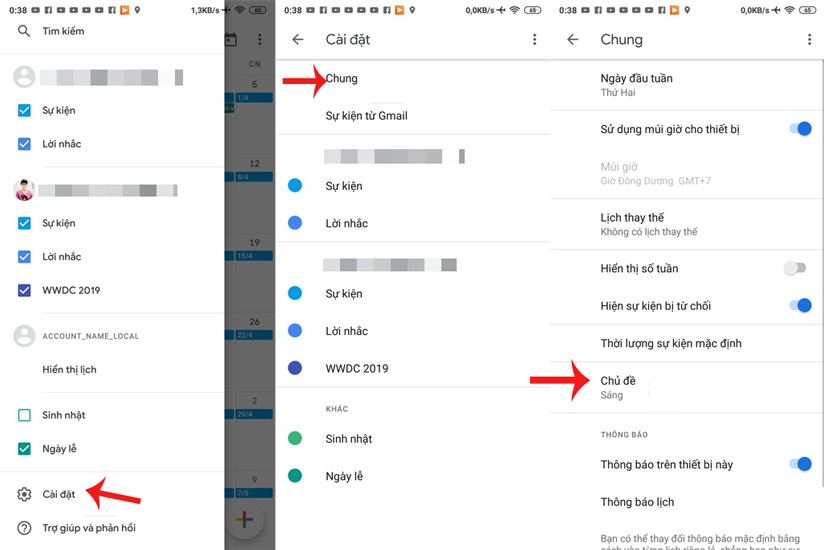 Kích hoạt chế độ nền tối cho ứng dụng Google Lịch