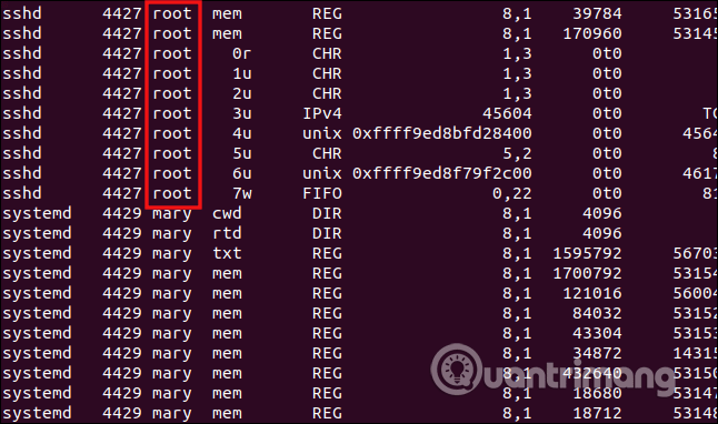 Đầu ra lệnh trên có kết quả root