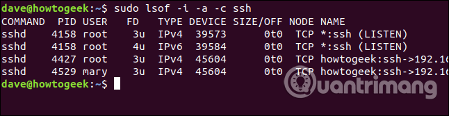 Cách file do tiến trình SSH mở 