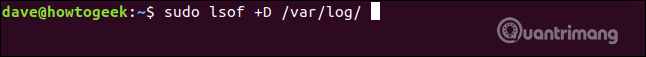 Lệnh tìm các file mở trong thư mục /var/log/