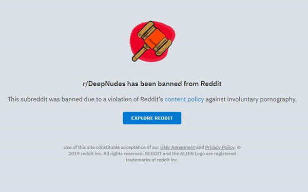 Chủ đề về ứng dụng DeepNude đã bị xóa khỏi diễn đàn Reddit.