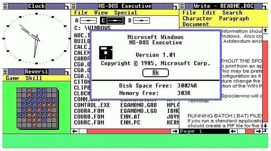 Hệ điều hành Windows 1.0 chỉ có vài tiện ích sơ đẳng