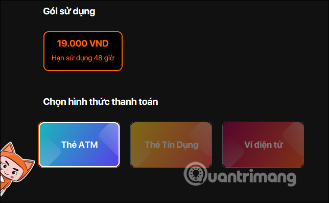 Chọn hình thức thanh toán