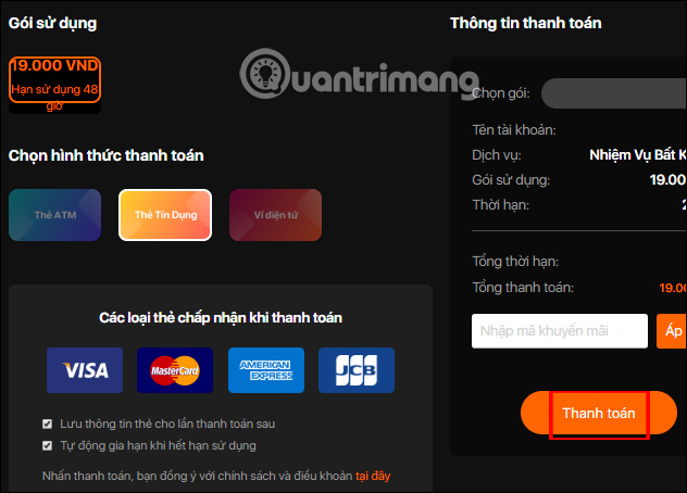 Thanh toán thẻ tín dụng