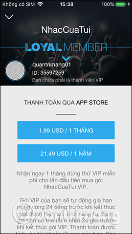 ID tài khoản Nhaccuatui