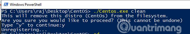 Gỡ cài đặt CentOS 7 WSL