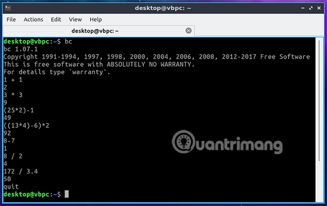 Tính toán với GNU bc