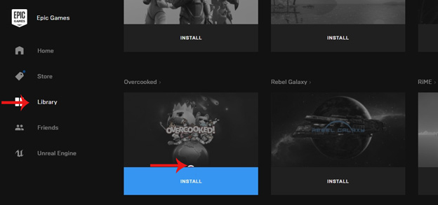 Nhấn nút Install phía dưới ảnh đại diện của Overcooked để tiến hành tải và cài đặt game