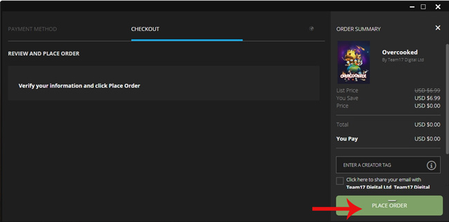 Kích vào Place Oder để xác nhận hoàn tất thanh toán