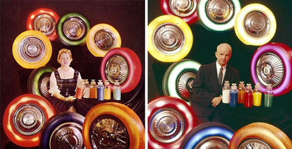 Những chiếc lốp xe nhiều màu sắc từng được sản xuất vào những năm 1950. Ảnh: boingboing.net.