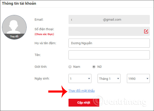 Đổi thông tin cá nhân