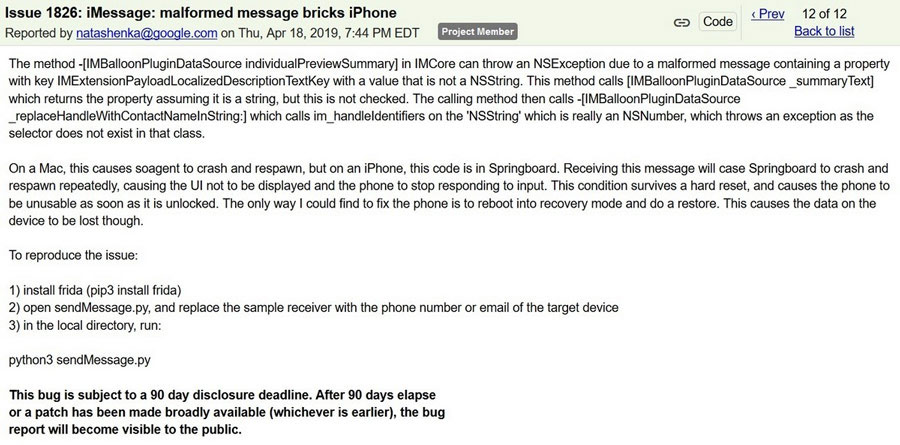 Thông báo về lỗi của Apple