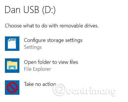 Chọn hành động khi cắm ổ USB flash vào máy tính 