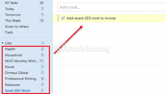 Một mục mở ra một danh sách duy nhất