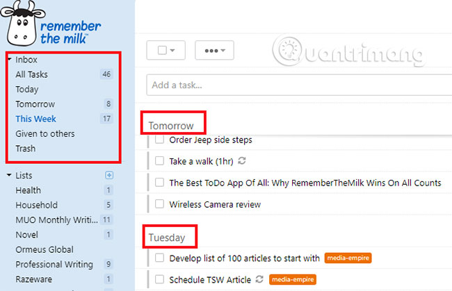 Remember the Milk cung cấp cho bạn số lượt xem