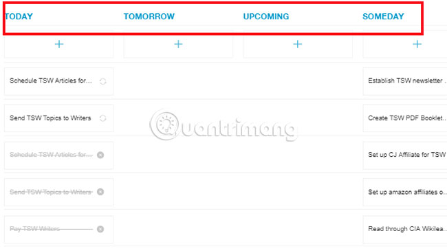 Any.Do sử dụng hệ thống kiểu Kanban