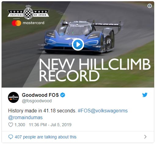 Romain Dumas cùng chiếc Volkswagen I.D. R đã làm nên lịch sử tại Goodwood năm nay