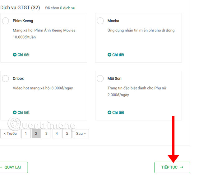 Chọn dịch vụ giá trị gia tăng