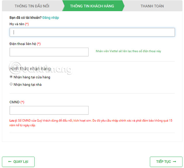 Ghi thông tin cá nhân để nhận sim số đẹp