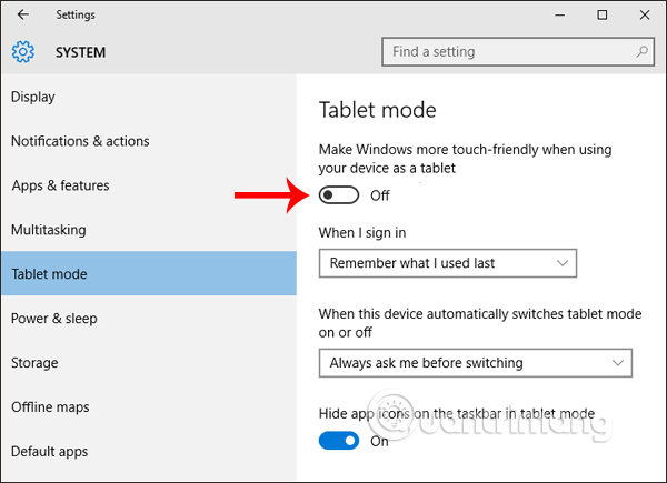 Tắt Tablet mode