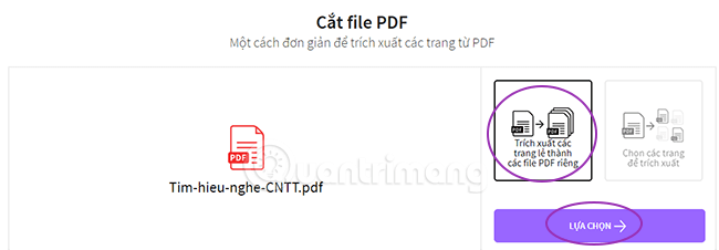 Chọn cắt file PDF thành từng trang