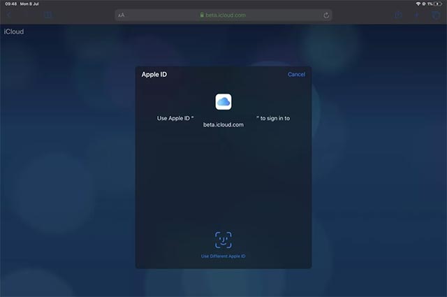 Đăng nhập vào beta.icloud.com