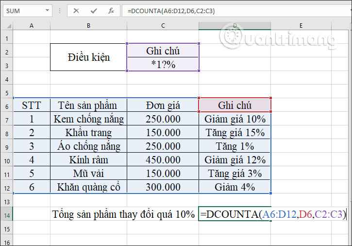 Hàm DCOUNTA, cách dùng hàm đếm ô không trống trong Excel - Ảnh minh hoạ 11
