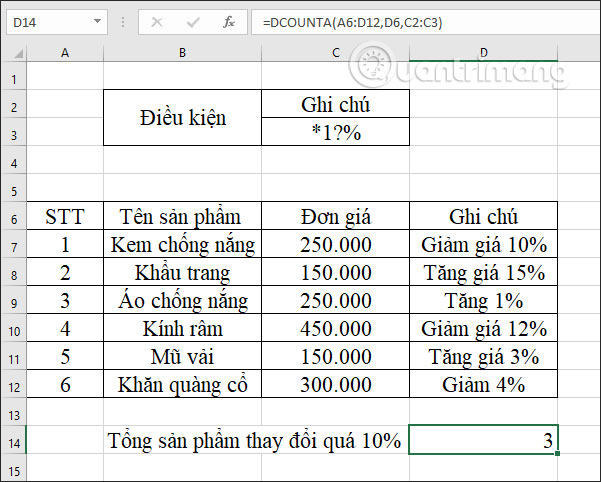 Hàm DCOUNTA, cách dùng hàm đếm ô không trống trong Excel - Ảnh minh hoạ 12