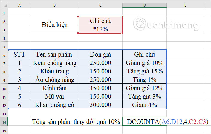 Hàm DCOUNTA, cách dùng hàm đếm ô không trống trong Excel - Ảnh minh hoạ 13