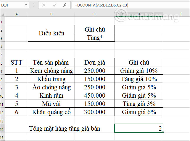 Hàm DCOUNTA, cách dùng hàm đếm ô không trống trong Excel - Ảnh minh hoạ 6