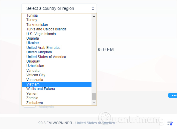 Chọn quốc gia phát radio