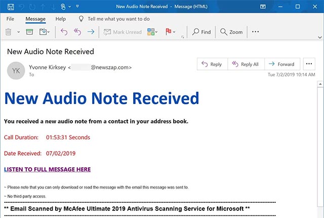Nội dung email lừa đảo