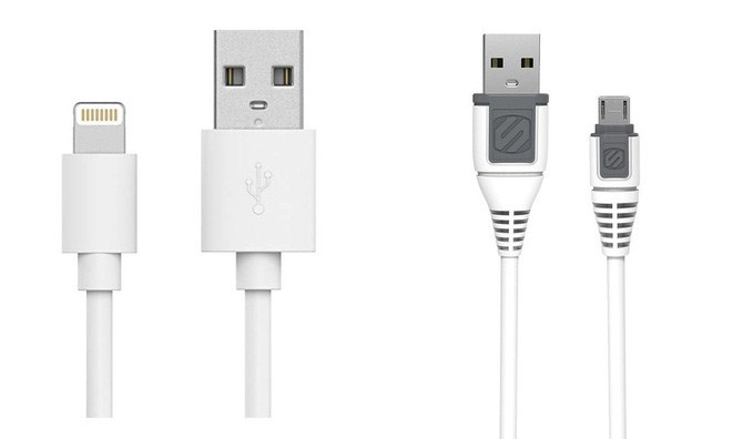 Dây cáp Apple Lightning (bên trái) và cáp Micro USB thông thường (bên phải)