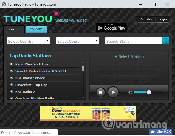 Tìm kiếm radio trên tiện ích