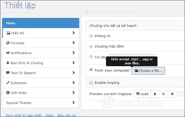 Chọn âm thông báo