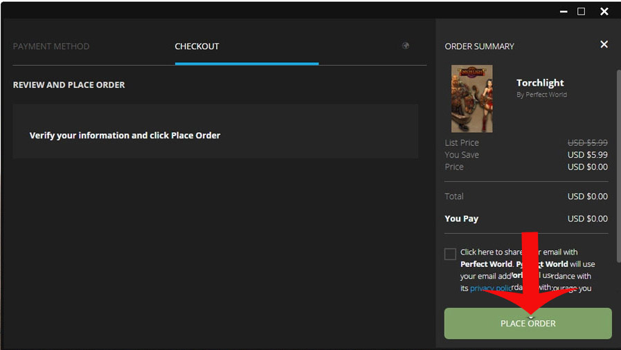 Kích vào Place Oder để xác nhận hoàn tất thanh toán