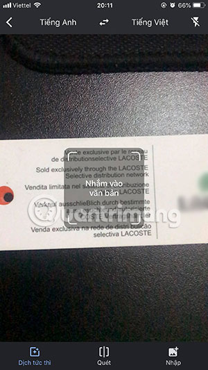 Nhắm vào văn bản Google Translate