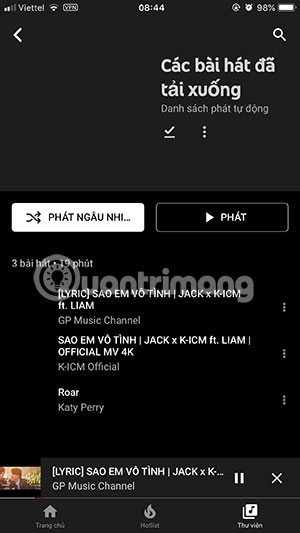 Danh sách các bài hát đã tải xuống