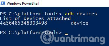 Nhập adb devices vào cửa sổ lệnh