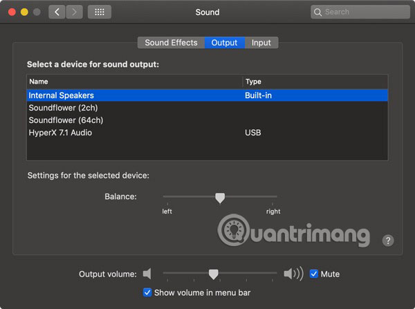 Thay đổi đầu ra âm thanh trở lại Internal speakers từ System Preferences