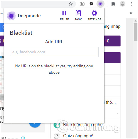 Nhập URL website cần chặn