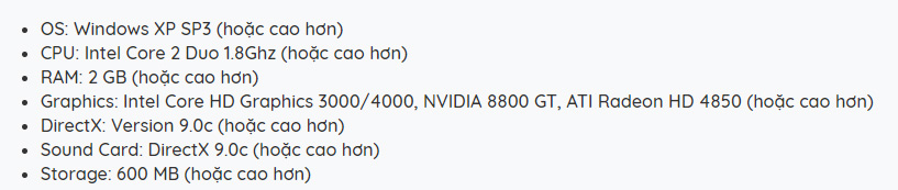 Cấu hình đề nghị để chiến mượt game Back to Bed