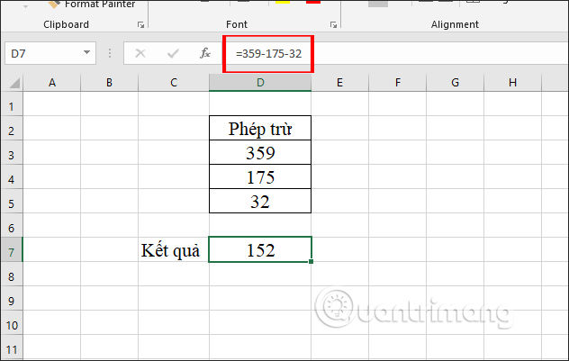 Cách sử dụng phép trừ trong Excel