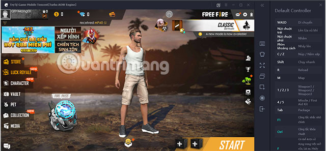 Giao diện chính Garena Free Fire trên TGB