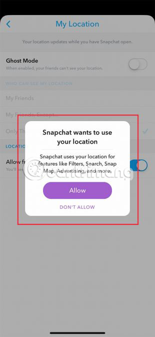 Cho Snapchat biết vị trí của bạn