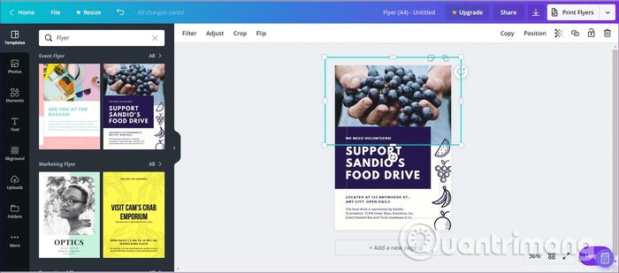 Chỉnh sửa mẫu tờ rơi trên trang Canva