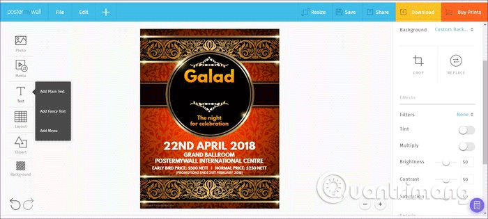 Chỉnh sửa mẫu trên trang Poster my wall