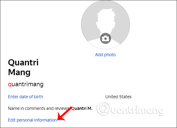 Chỉnh thông tin cá nhân