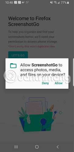 ScreenshotGo sẽ chỉ truy cập vào thư mục ảnh chụp màn hình