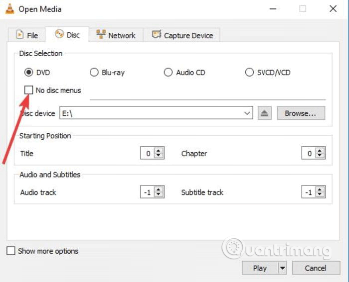 Tích vào ô No disc menus
